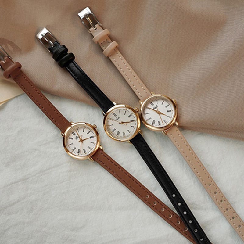 (GROSIRJAYA32) Jam Tangan RICIS Casual Wanita Analog Kecil Dial Bulat Dengan Strap Pu Leather Korean Fashion