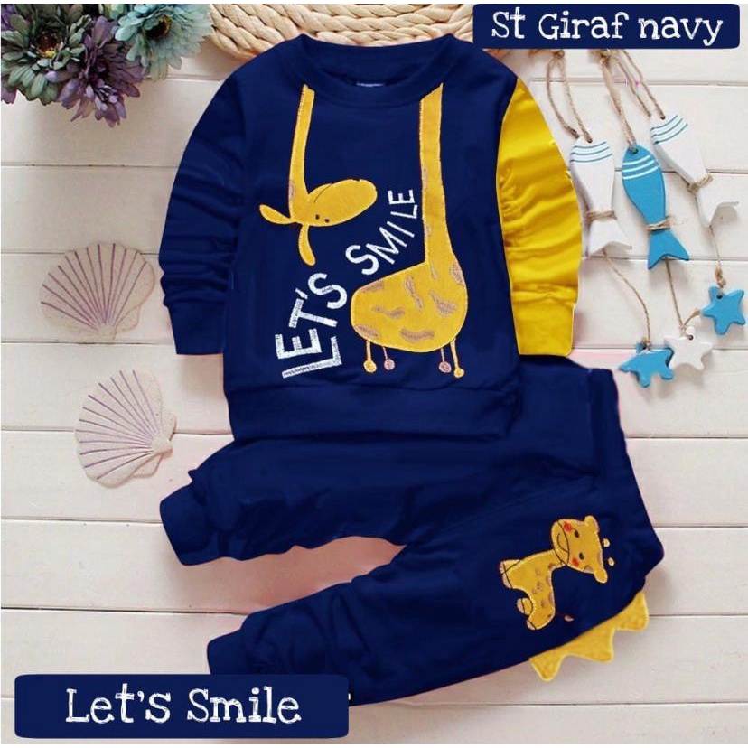 SETELAN SWEATER ANAK MOTIF JERAPAH SIZE 1-5 TAHUN TERBARU TERLARIS BAHAN BABYTERRY LEMBUT AMAN DAN NYAMAN DIPAKAI