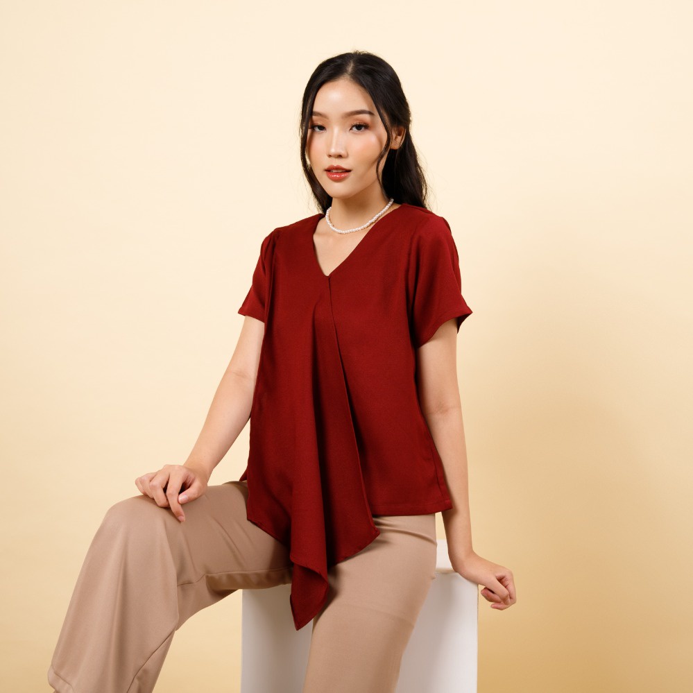 Sorabel - Ceriqa Plain Drapery Women Blouse Short Sleeve / Blouse Wanita Lengan Pendek