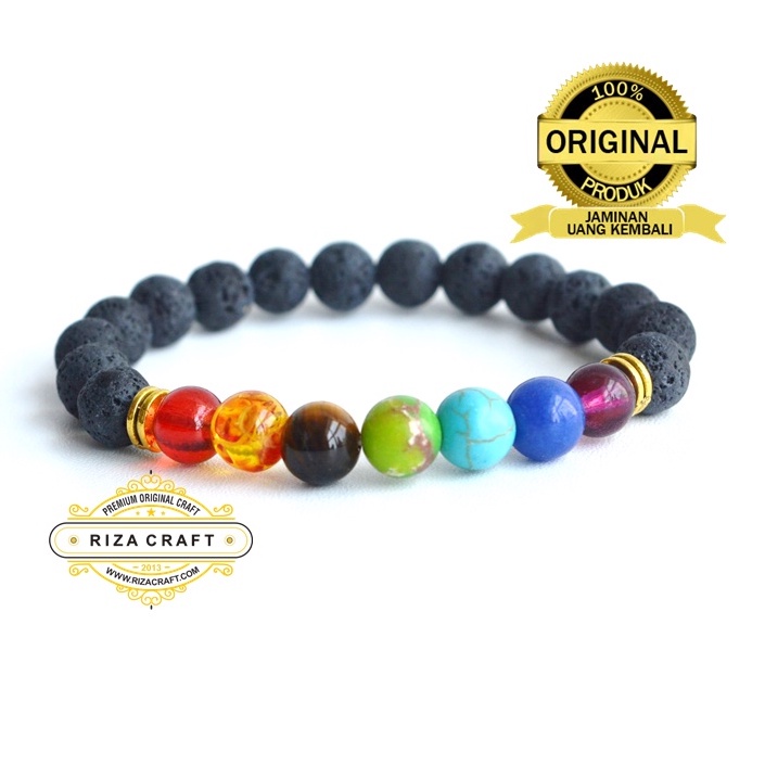 Gelang Batu Alam 7 Cakra Chakra Lava Asli Natural Yoga Akik Pria Wanita