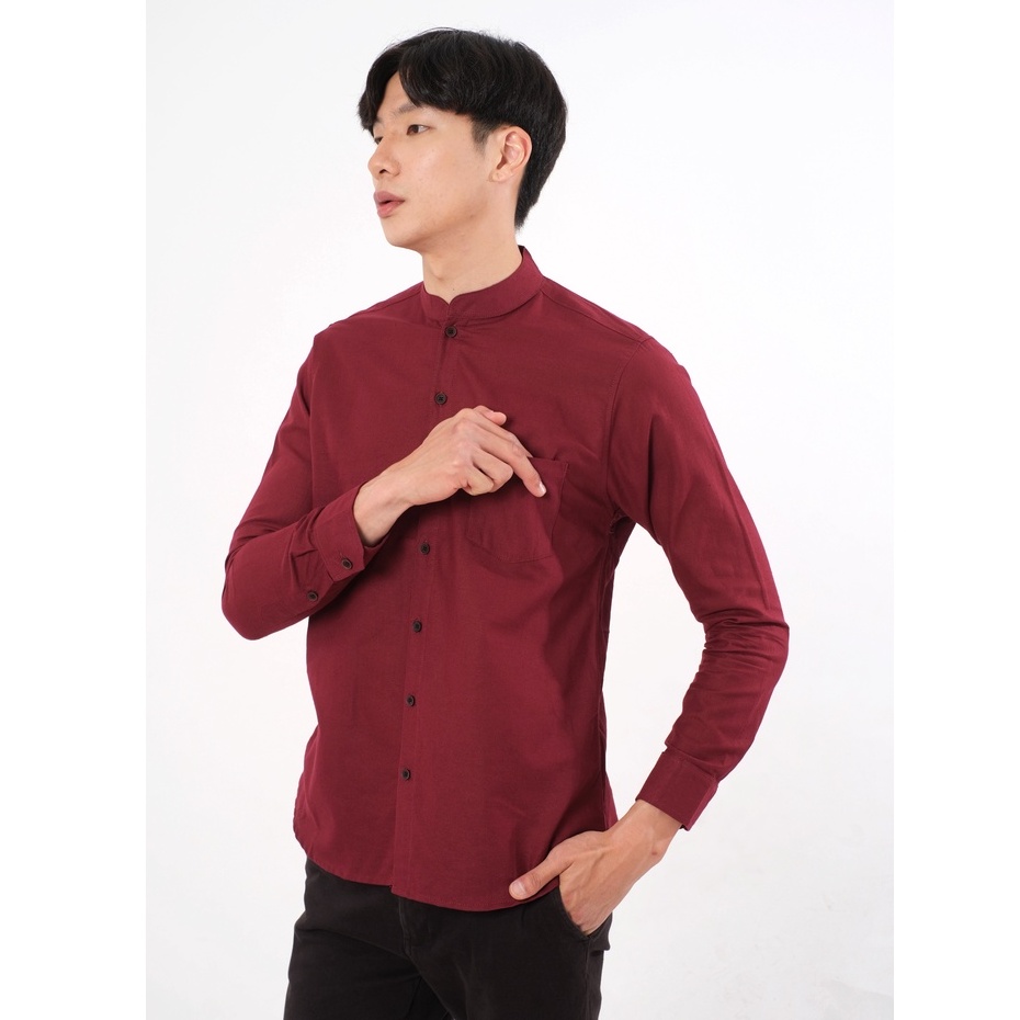 SANVANINA Kemeja Pria Shanghai Polos Soft Twill Panjang Maroon Kareem - E-1414C