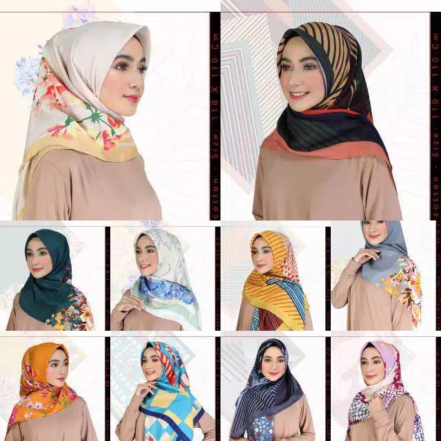 Jilbab segiempat motif / segi empat motif katun azara motif-1