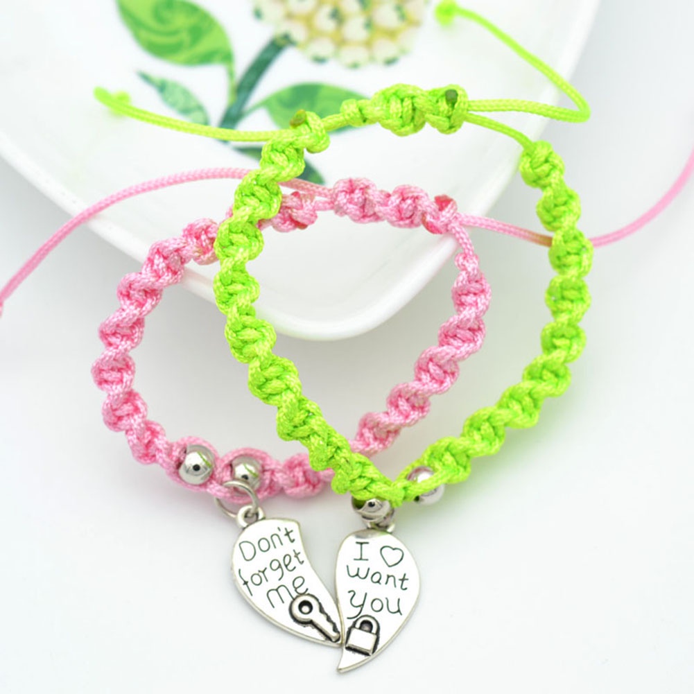 Hu Hu Hu Hu Hu Alat Bantu Pasang Kacamata♡ 2pcs Gelang Tali Kepang Dengan Charm Hati Terbelah Untuk Ibuanak Perempuan