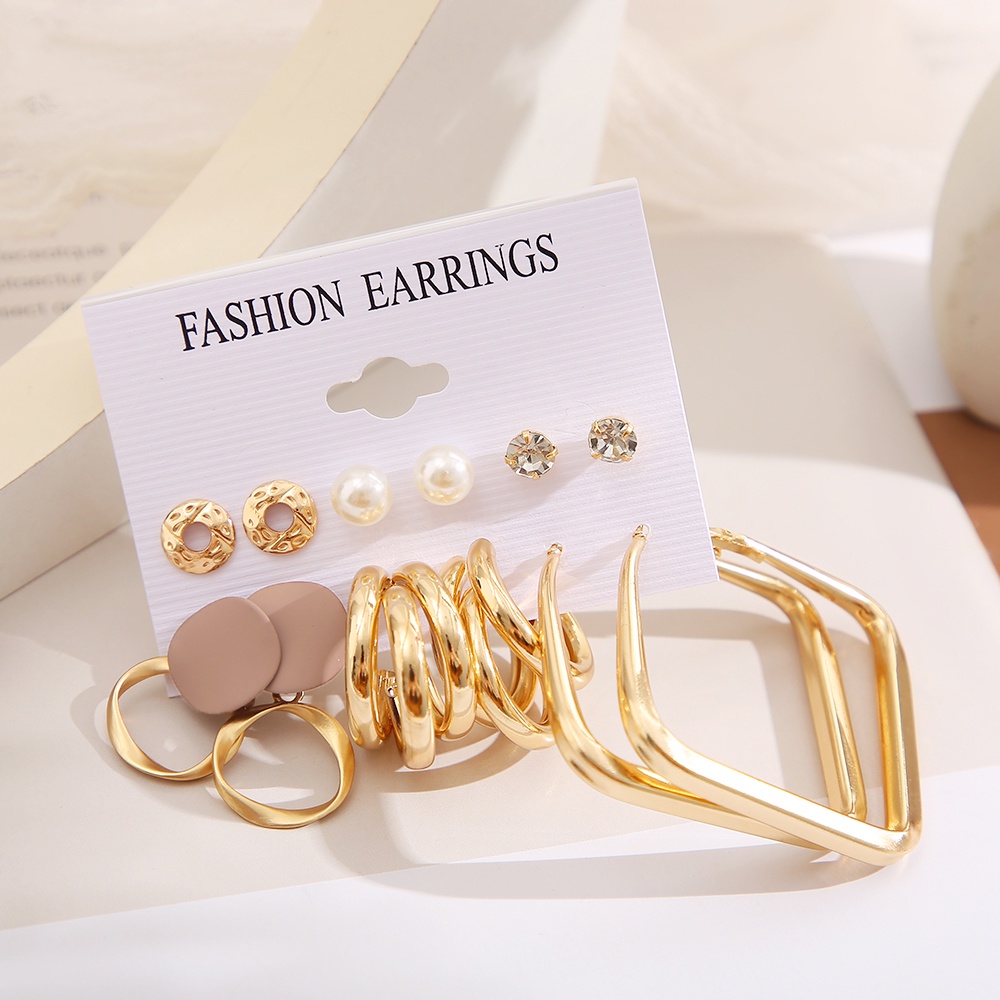 Set Anting Stud Kristal Mutiara Warna Emas Untuk Wanita