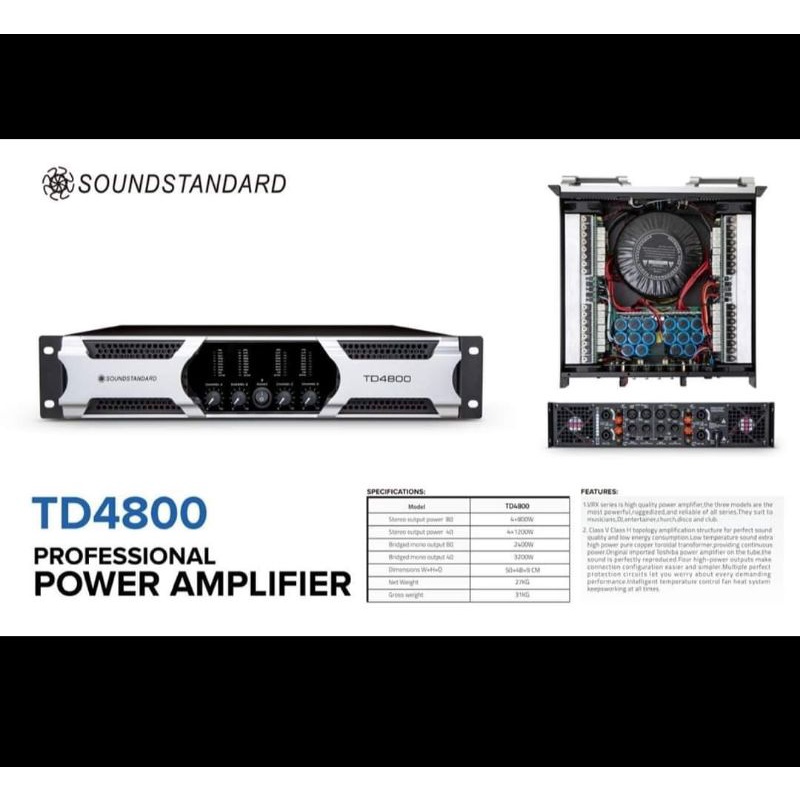 POWER AMPLIFIER SOUNDSTANDARD TD4800/TD 4800 4 CHANNEL 4x800 WATT