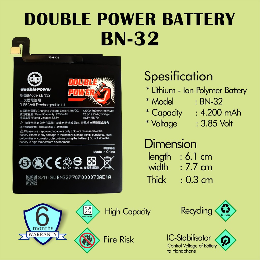 Battery Double Power Baterai REDMI 4 BN32 4200mah