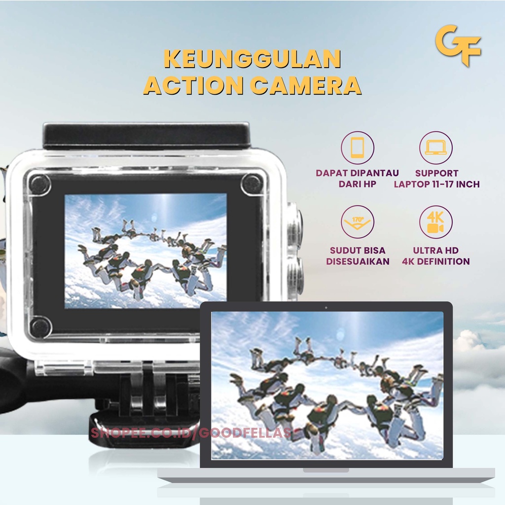 ACTION CAMERA 4K DAN 1080 HD WATERPROOF 900 MAH AKSESORIS LENGKAP - GOODFELLAS-4