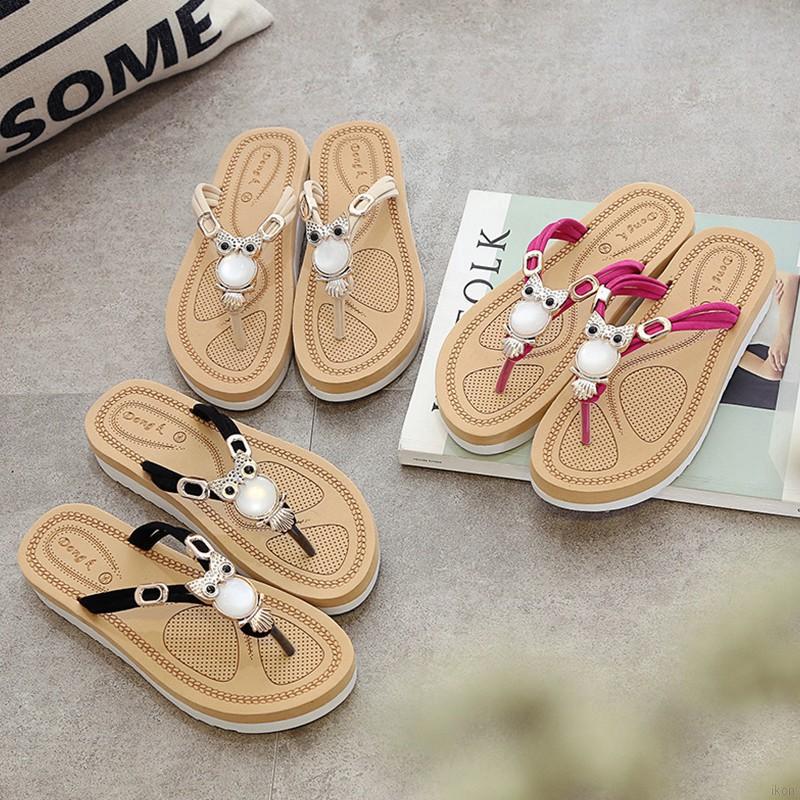  Sandal  Selop  Wanita  Bahan Plywood Anti Slip Aksen Berlian 