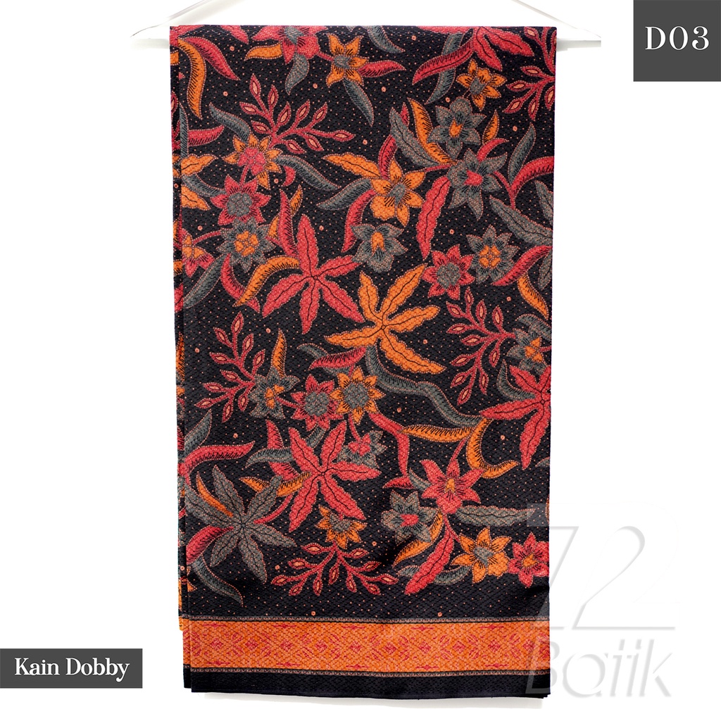 KAIN BATIK PREMIUM Bahan Dobby Motif Kembang Alas Warna Hitam Orange Merah 723270 Cap 72 Jarik Jarit Samping Kebat Panjang Batik Dobby Modern Premium Bahan Seragam Batik Pernikahan Kantor Keluarga Murah Kamen Jadi Batik Bali Lembaran