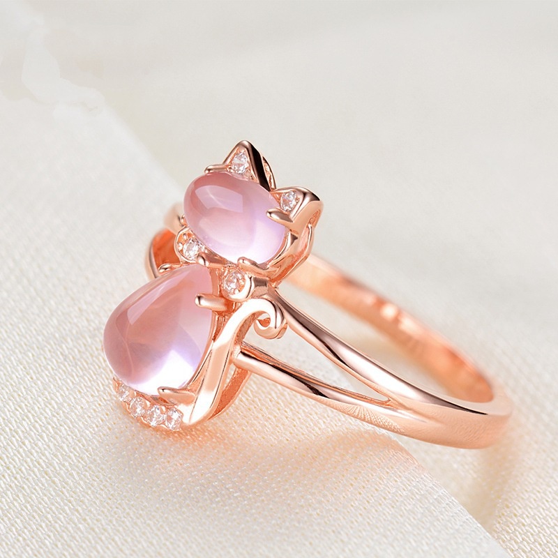 Cincin Sterling Silver 925 Model Kucing Warna Rose Gold Untuk Wanita Ccc49