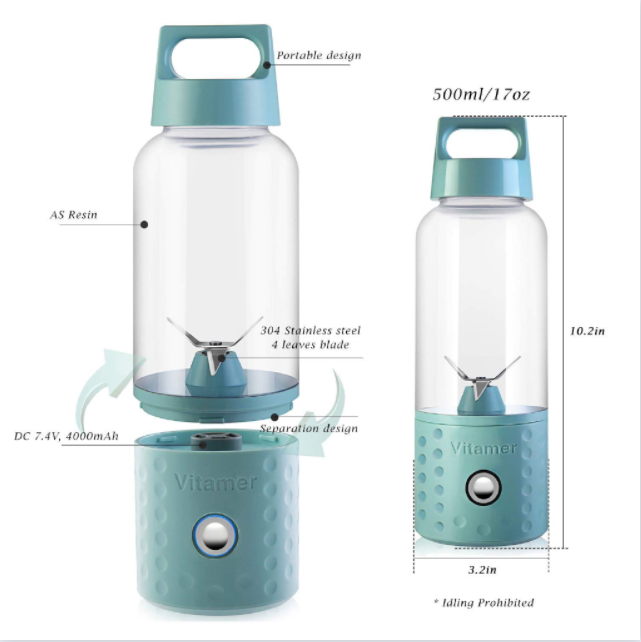 VITAMER Blender Juice Portable Mini Juicer 500ML botol Juice cup Ice Crusher USB Electric Blender 4 Mata Pisau