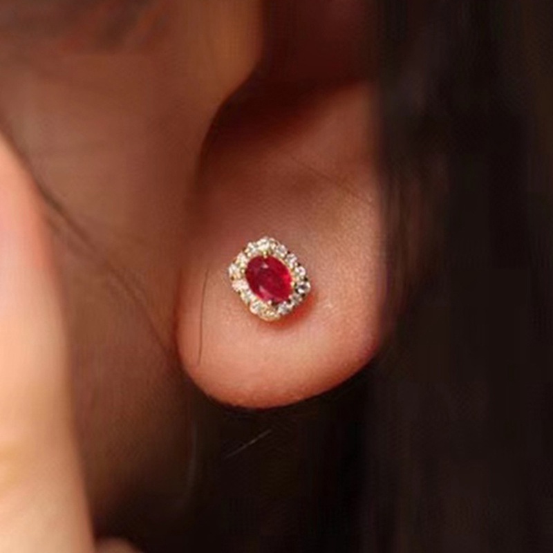 Anting Stud Cubic Zirconia Warna Merah Emas Serbaguna Untuk Wanita