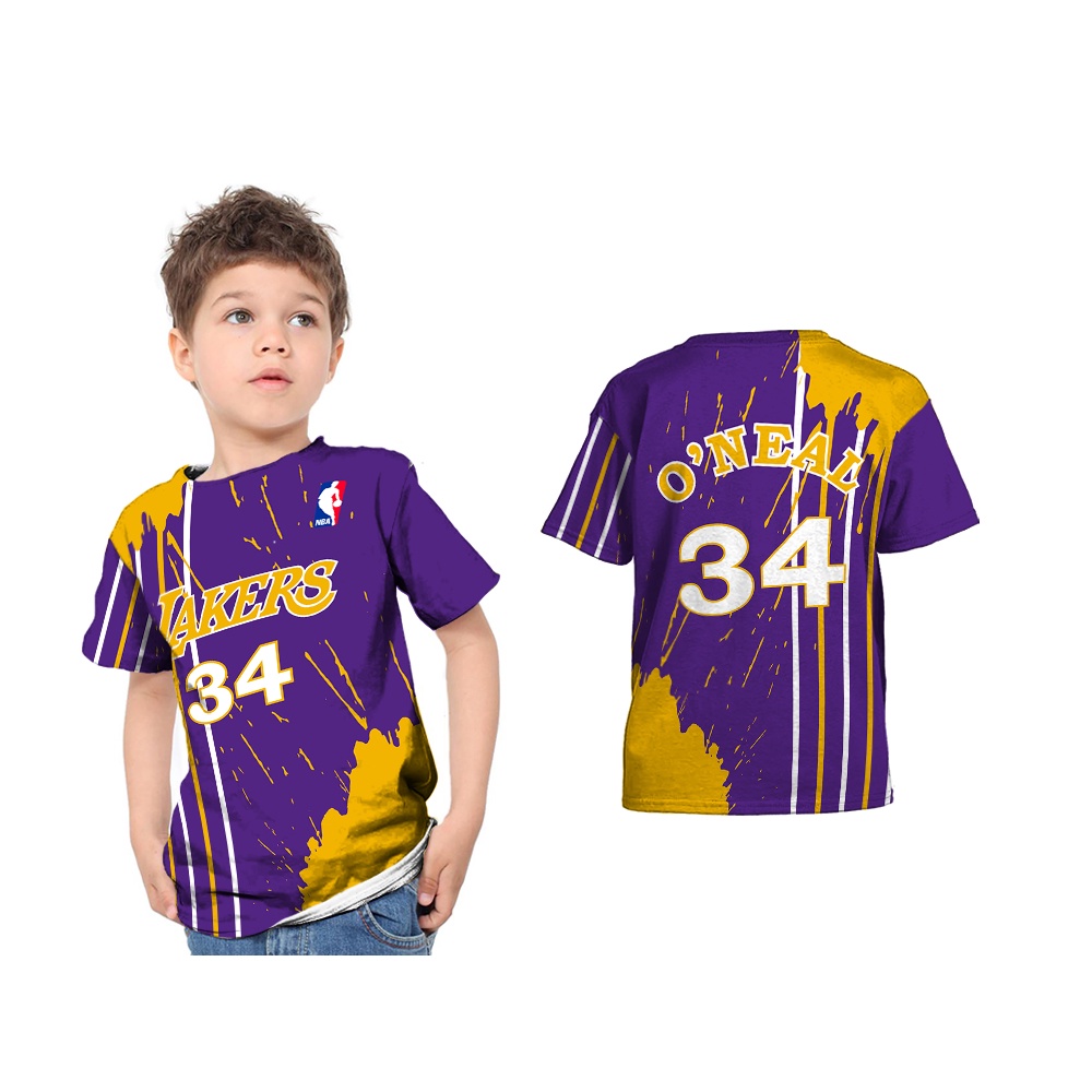 Kaos Anak T-Shirt Baju Jersey Basket Ball Lakers 01 Full Printing Custom