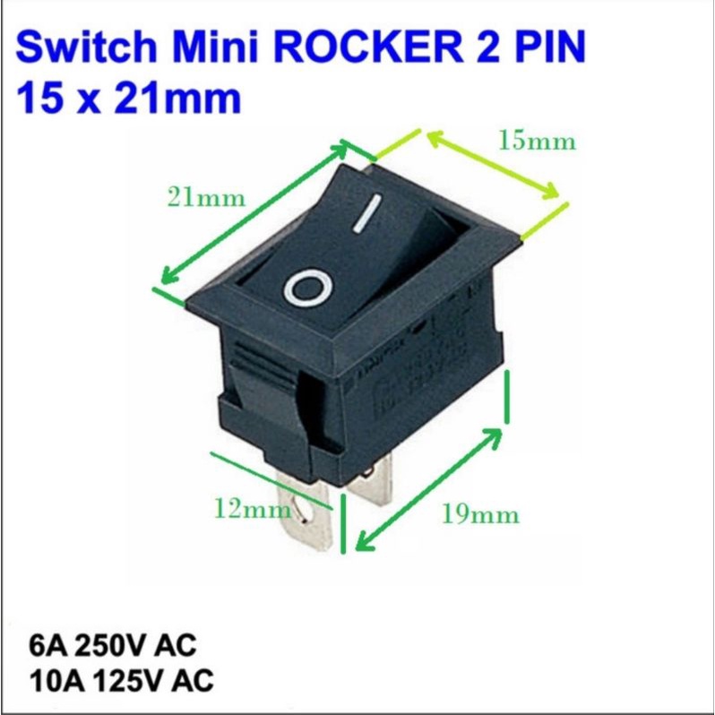 saklar rocker switch kecil hitam on off 2 pin harga per 10 biji