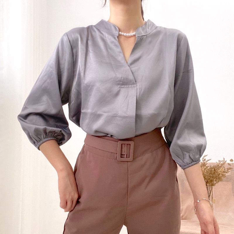 [Satin] FERO Blouse Satin Wanita / V-Neck Blus Kerah Kerja Wanita Formal 0394