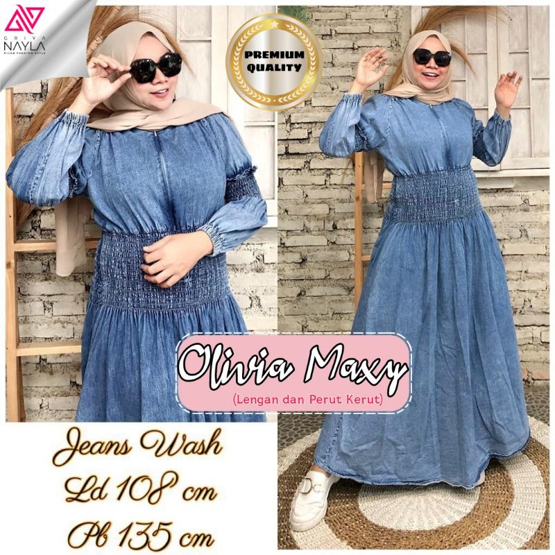 GAMIS CANTIK. Olivia Maxy by Griya Nayla.gamis jeans premium