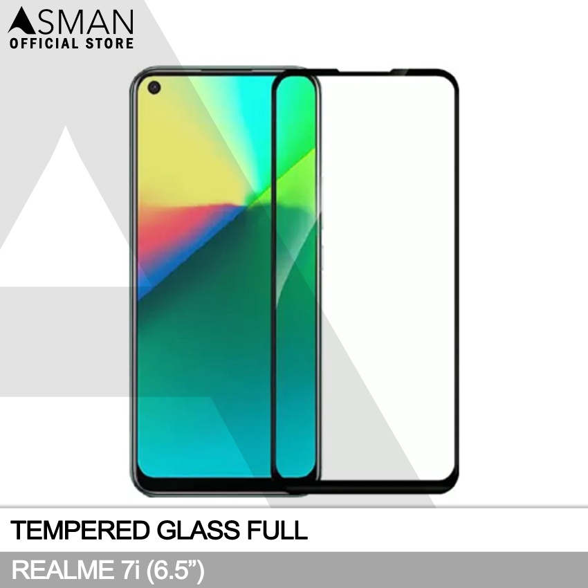 Tempered Glass Full Realme 7i (6.5&quot;) | Anti Gores Kaca - Hitam