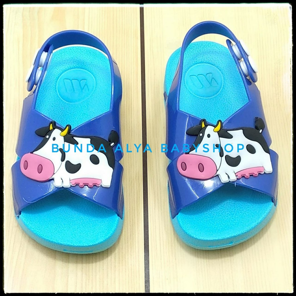 Sendal Anak Laki  6 Bulan 1 2 Tahun BIRU COW Karet Lentur - Sandal Anak Cowok Anti Licin Tali Silang Size 18 - 23 Karet Anti Licin