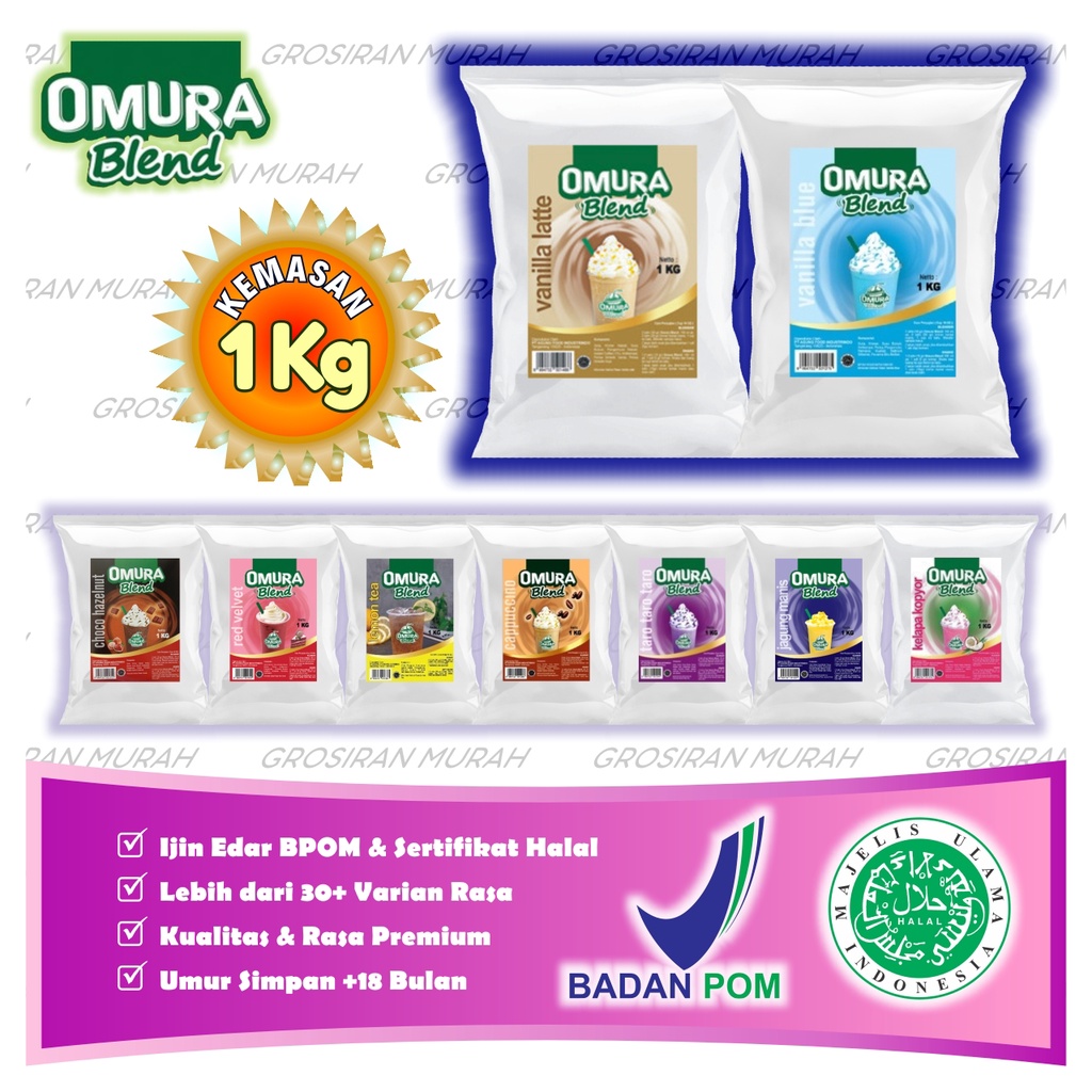 

Omura Ice Blend Serbuk Minuman Masa Kini Kekinian Bubuk Boba Powder Drink Mix Gula Sugar Kemasan 1000 Gr 1kg Aneka Rasa Coklat Cappucino Buah Chocolate Cappucino Green Thai Tea Permen Karet All Varian Packing Aman