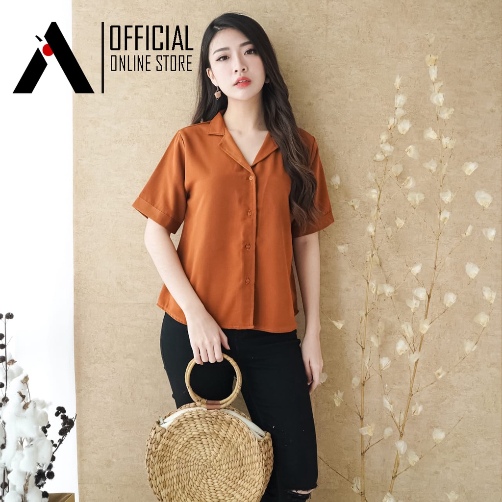 KEMEJA WANITA LENGAN PENDEK BASIC POLOS FASHION KULIAH&SANTAI TERBARU-7