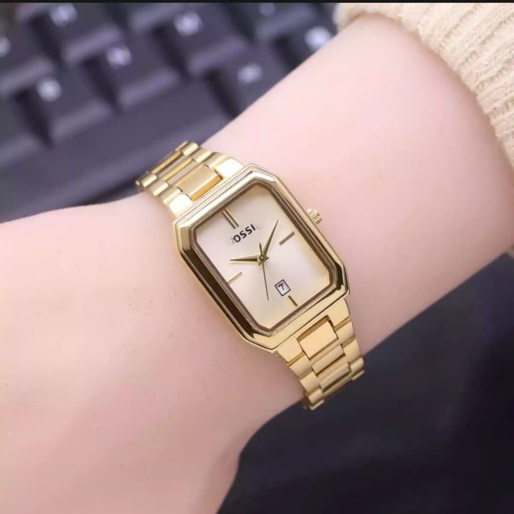 JAM TANGAN WANITA TERBARU PREMIUM MEWAH STAINLISS STEEL TANGGAL AKTIF PERSEGI PANJANG FS10