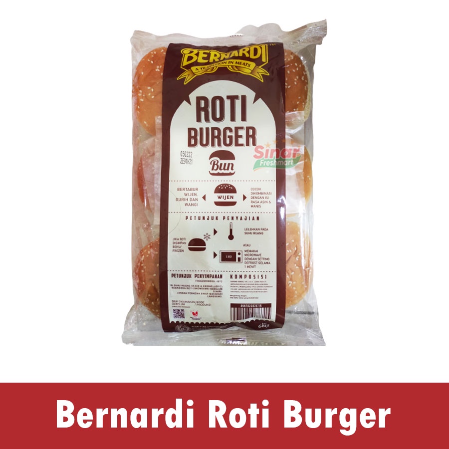 

[SINAR.FRESHMART] BERNARDI ROTI BURGER BUN WIJEN ISI 6pc [300gr]