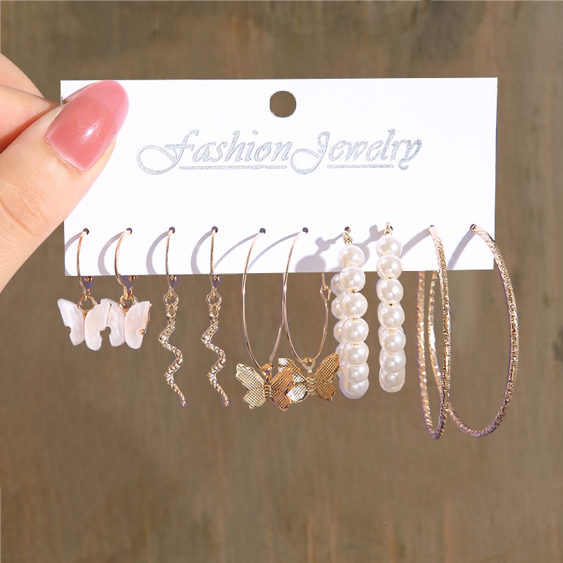 2022 Set Anting Tusuk / Stud Model Kupu-Kupu / Geometri Aksen Mutiara Imitasi Gaya Vintage