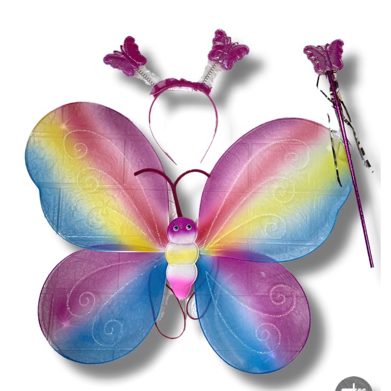 SAYAP PERI KUPU KUPU LED PELANGI SAYAP BIDADARI BANDO TONGKAT 1set
