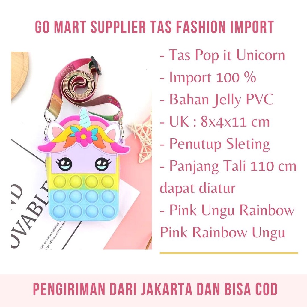 Tas Pop it Anak Pony Unicorn Lucu Import - Tas Selempang Anak Karakter Unicorn - Tas Pop It Terbaru Import - Tas Anak Lucu Pop It Fidget Toys - JL15