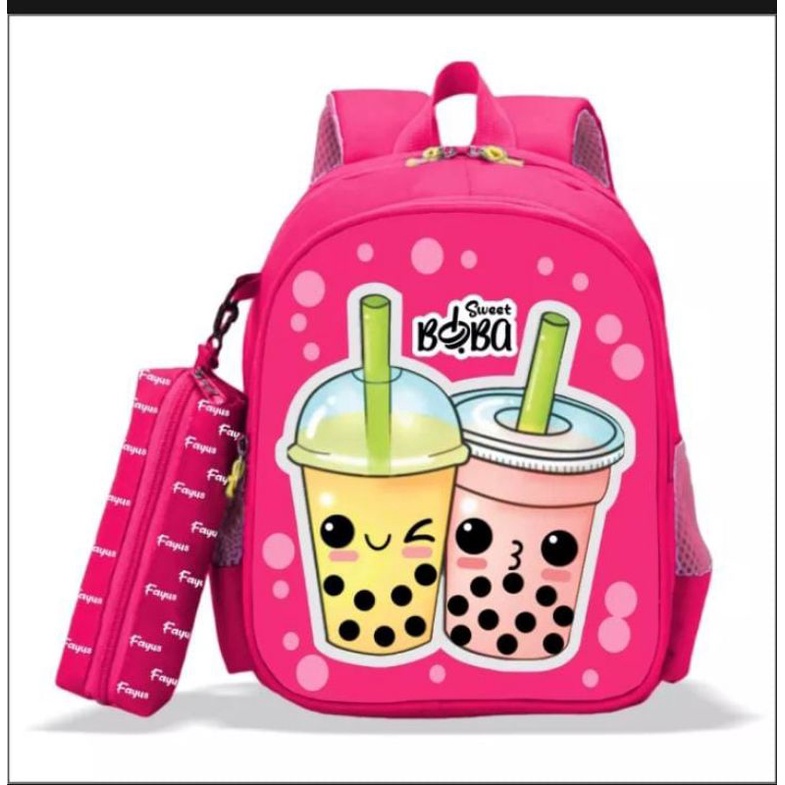 Tas Ransel Sekolah Anak Perempuan Boba Bublle Drink Milk,Tas sekolah TK,SD Boba