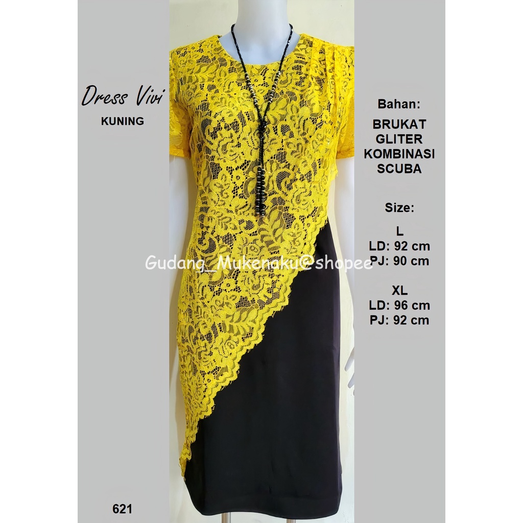 gudang_mukenaku Dress Vivi Bahan Brukat Gliter Kombinasi Scuba Pakaian Fashion Wanita Dewasa Terbaru Premium COD bisa bayar di tujuan