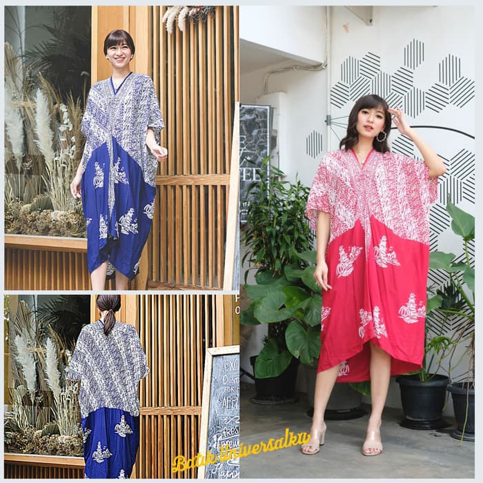 Batik Dress Kaftan Terusan. Kaftan Pesta Midi. Jumbo - Pagoda Prg Rsk - Merah Diskon