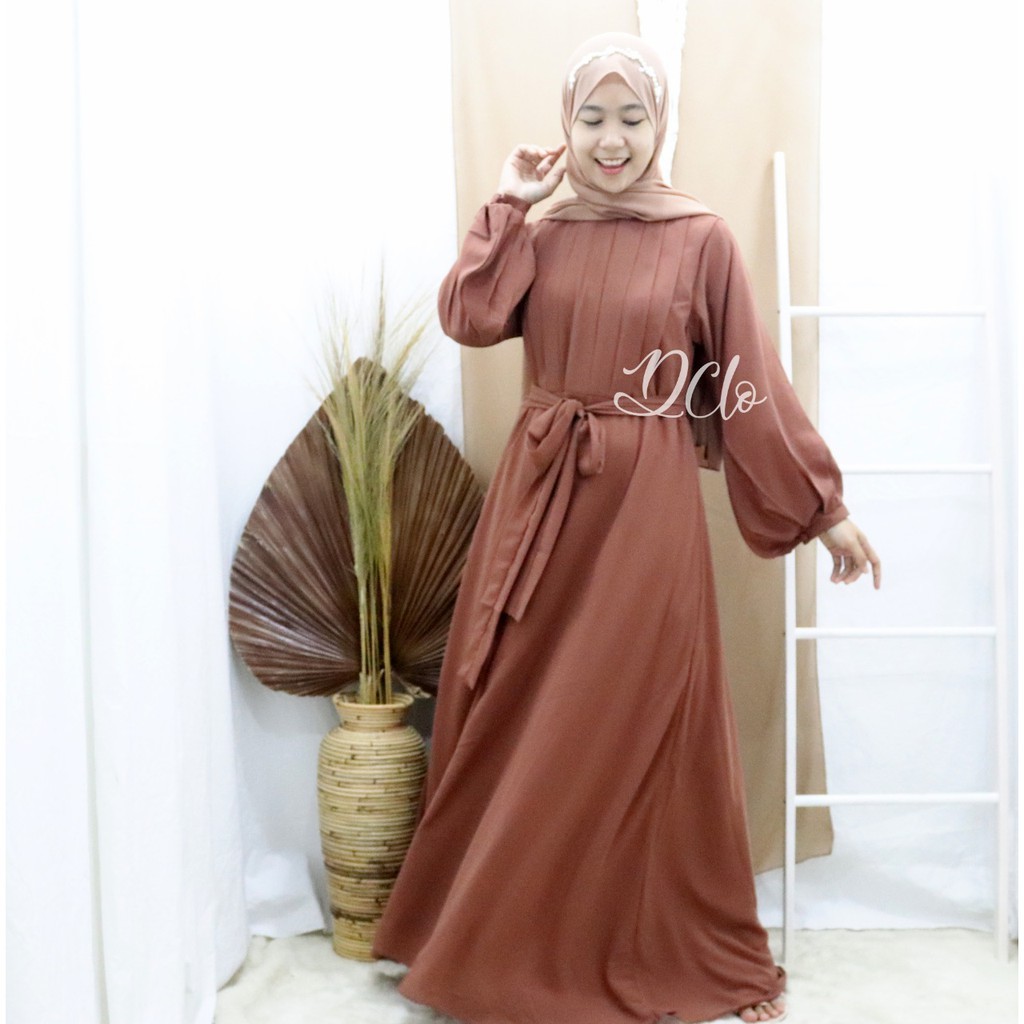 Maher Long dress wanita Muslim polos jumbo - gamis ceruty import malaysia terbaru lebaran kondangan