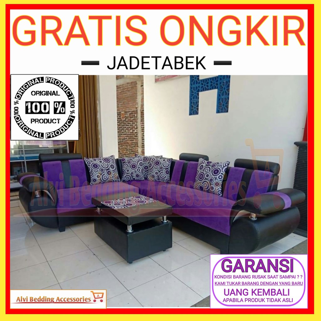 Sofa L K2m03 + Meja Minimalis Sofabed Kursi Ruang Tamu Bangku Sofa bed Sudut Tengah Termurah