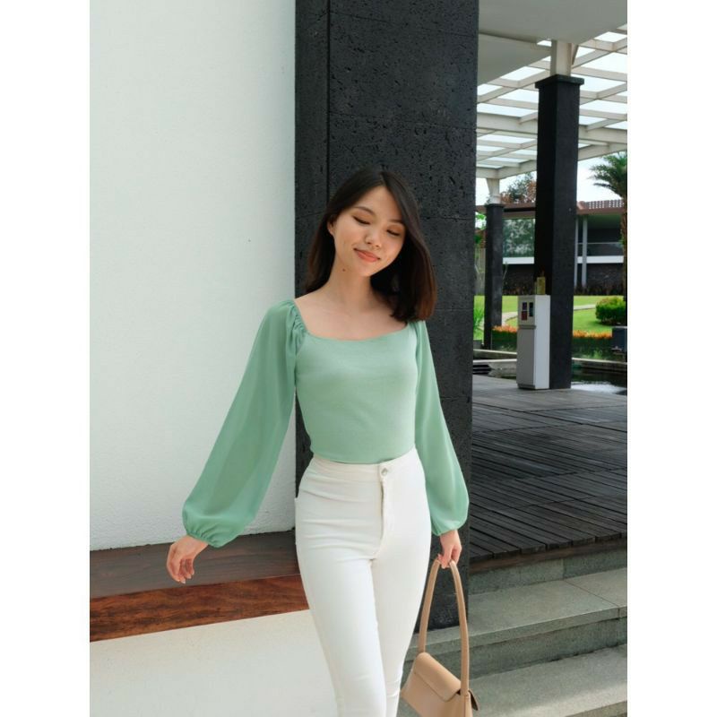 BRIANNA ATASAN CROPTOP BAHAN SCUBA KOMBINASI CHIFFON 074