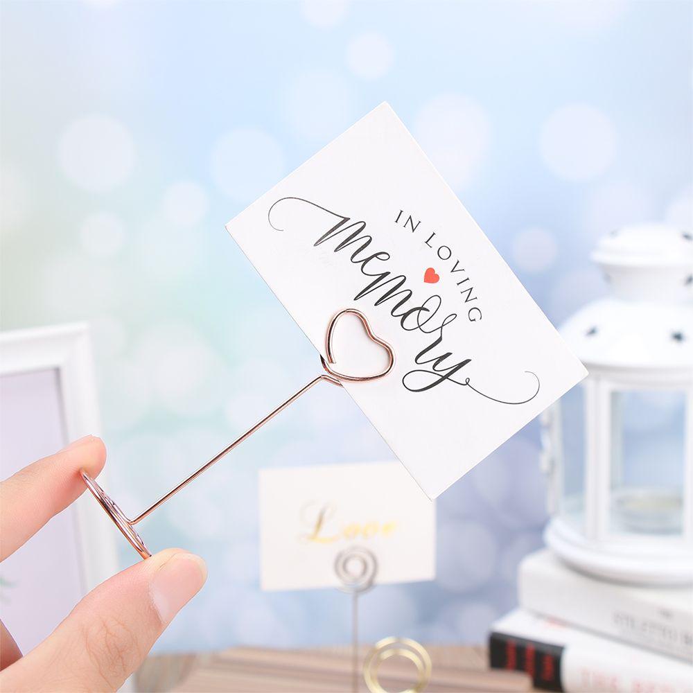 Suyo 1/5pcs Tempat Kartu Fashion Rose Gold Penjepit Kertas Bentuk Hati Desktop Dekorasi Foto Klip