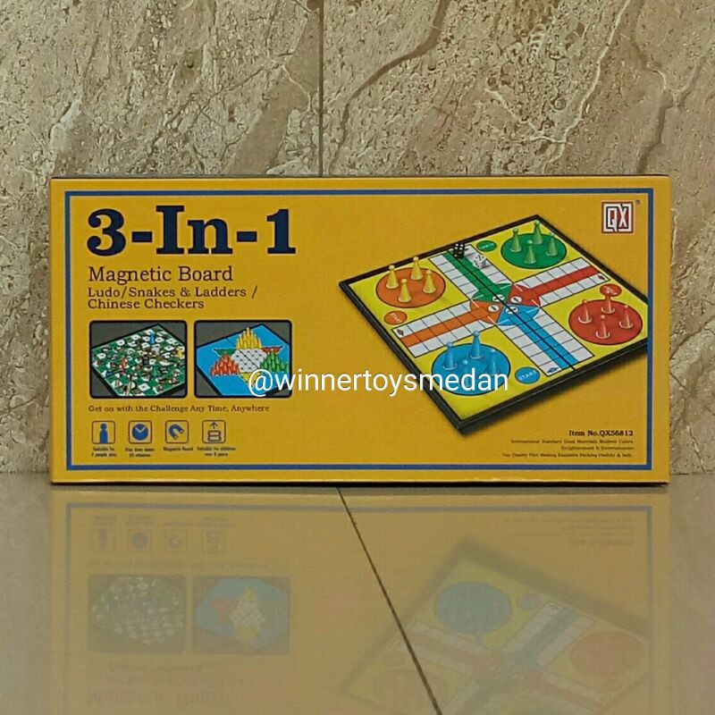 Magnetic Board 3in1 Ludo Halma Ular Tangga / Board Game Qx56812 / 18in1 magnetic game / 4in1 magneti