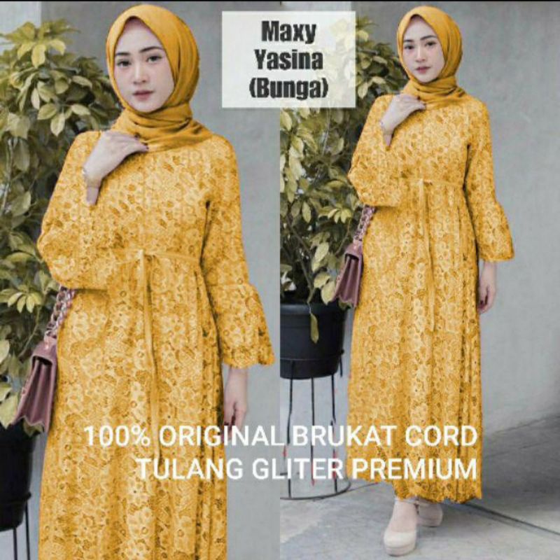 Gamis Maxi Yasina Brukat / Gamis Brukat Tulang Premium / Gamis Kondangan / Gamis Acara murah / Gamis