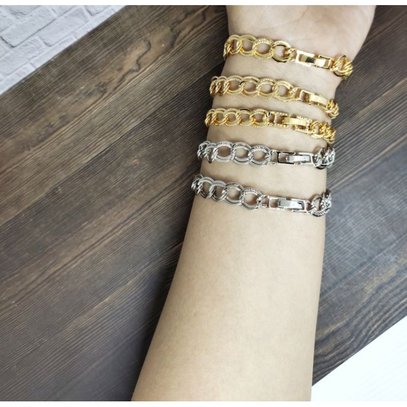 Fifi Fashion Gelang Double Ring Ukir Kombinasi Plat Model Perhiasan Lapis emas