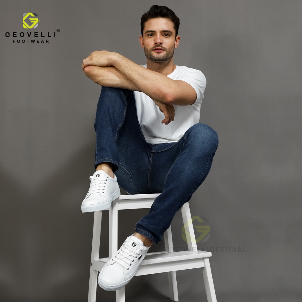 NEW ARRIVAL SEPATU PRIA SNEAKERS LOKAL NYAMAN MODEL GEOVELLI TRENDI 2021 FULL WHITE ORIGINAL-1