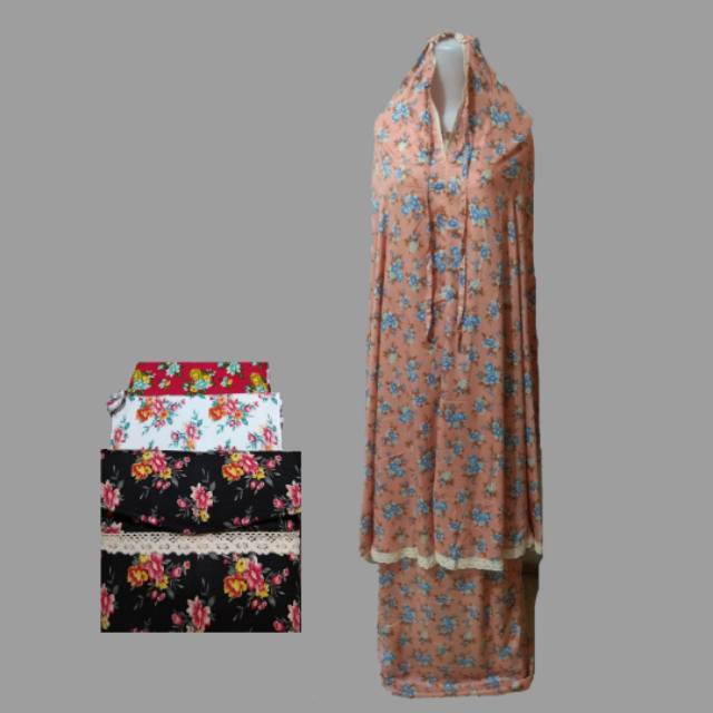 Mukena Katun Jepang Renda motif bunga kecil