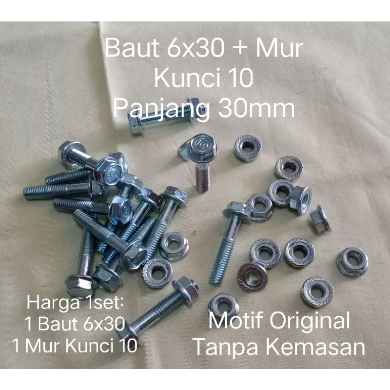 Baut 6x30 + Mur Kunci 10 Panjang 30mm Motif Ogininal Motor Honda Tanpa Kemasan