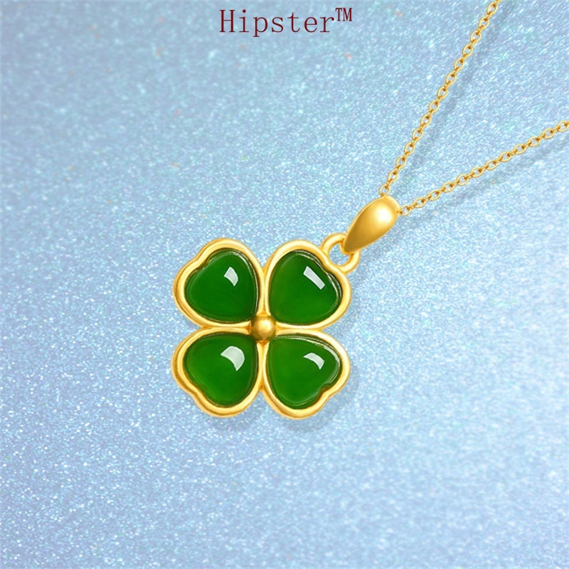 Fashion Classic Four-Leaf Clover Green Tourmaline Pendant Vintage Necklace