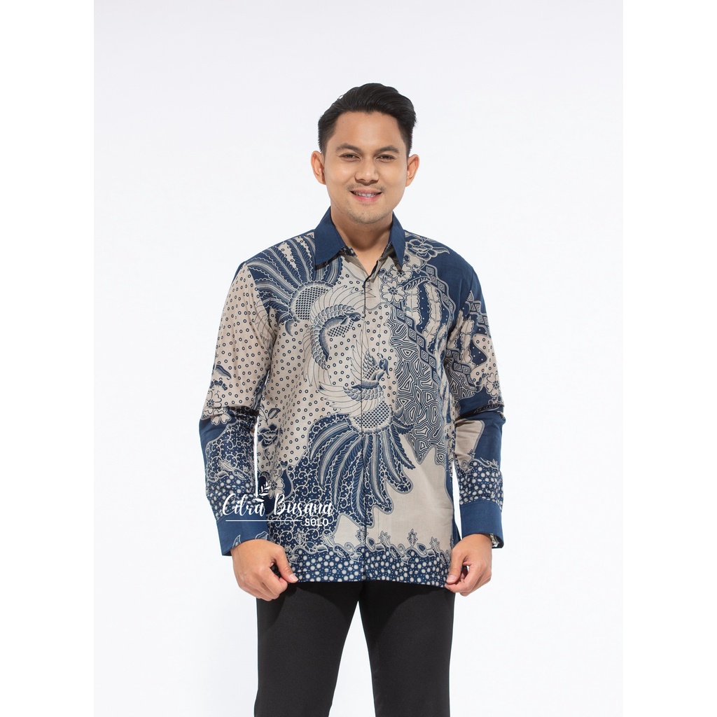 PEKSI PRABU NAVY Kemeja Batik Pria Full Furing Bahan Katun Primisima