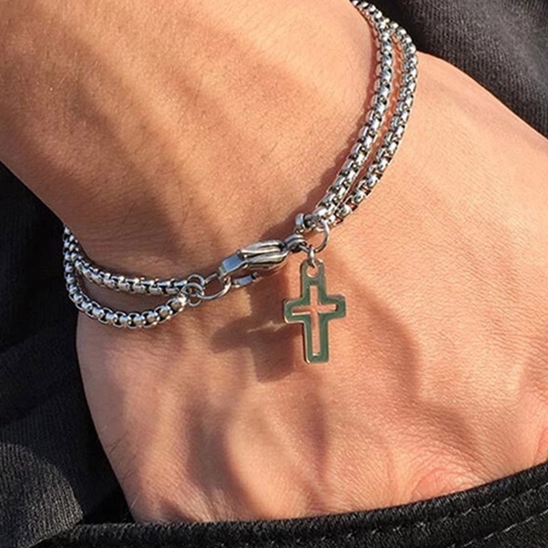 Gelang Rantai Ganda Bahan Titanium steel Untuk Pria