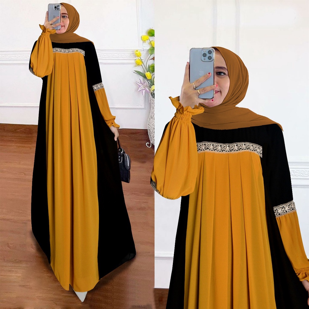 nafizza maxi ceruty bebydoll renda import /gamis syarii ceruty rompi kombinasi