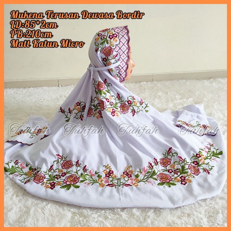 Mukenah Dewasa Terusan Bordir Mukena Lajuran/Lajur Premium Grosir Terbaru Kudus Pondok Pesantren Put