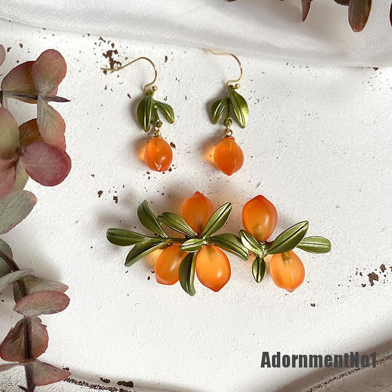 (Adornmentno1) 1pc Bros Pin Enamel Desain Buah Jeruk / Daun Gaya Retro