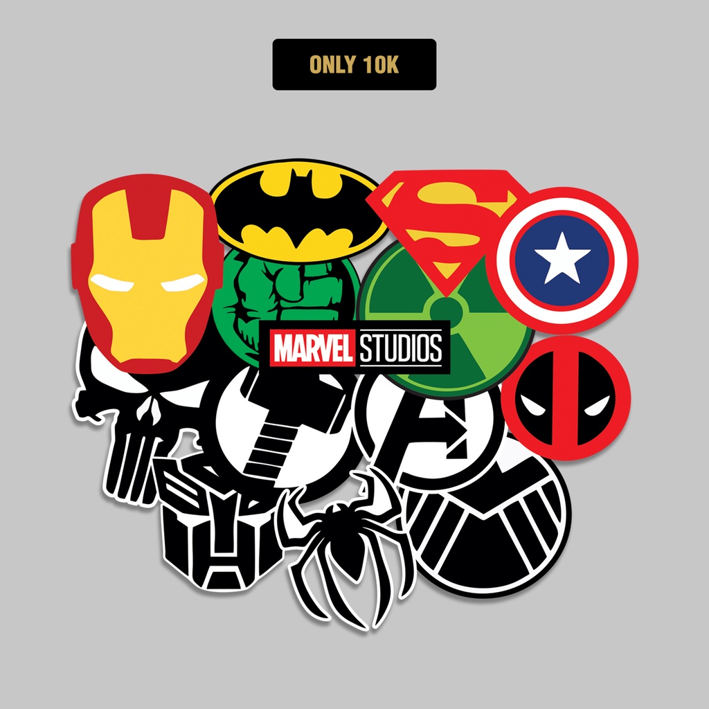 14pcs STIKER - MARVEL LOGO - STIKER AESTHETIC LAPTOP, AKSESORIS HP, ANTI AIR, MOTIF,HELM.