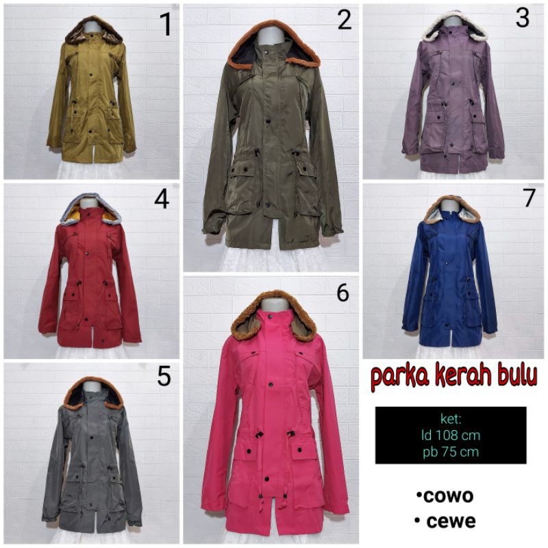 Jaket parka topi bulu/parka topi lepas/parka pria dan wanita